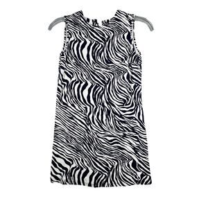 Jude Connally Dress Womens XS Navy Blue White Zebra Shift Animal Print Mod Retro